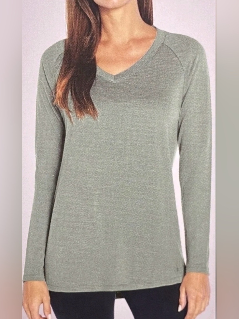 Banana Republic Sage Green Long Sleeve V-neck Top Sz XL